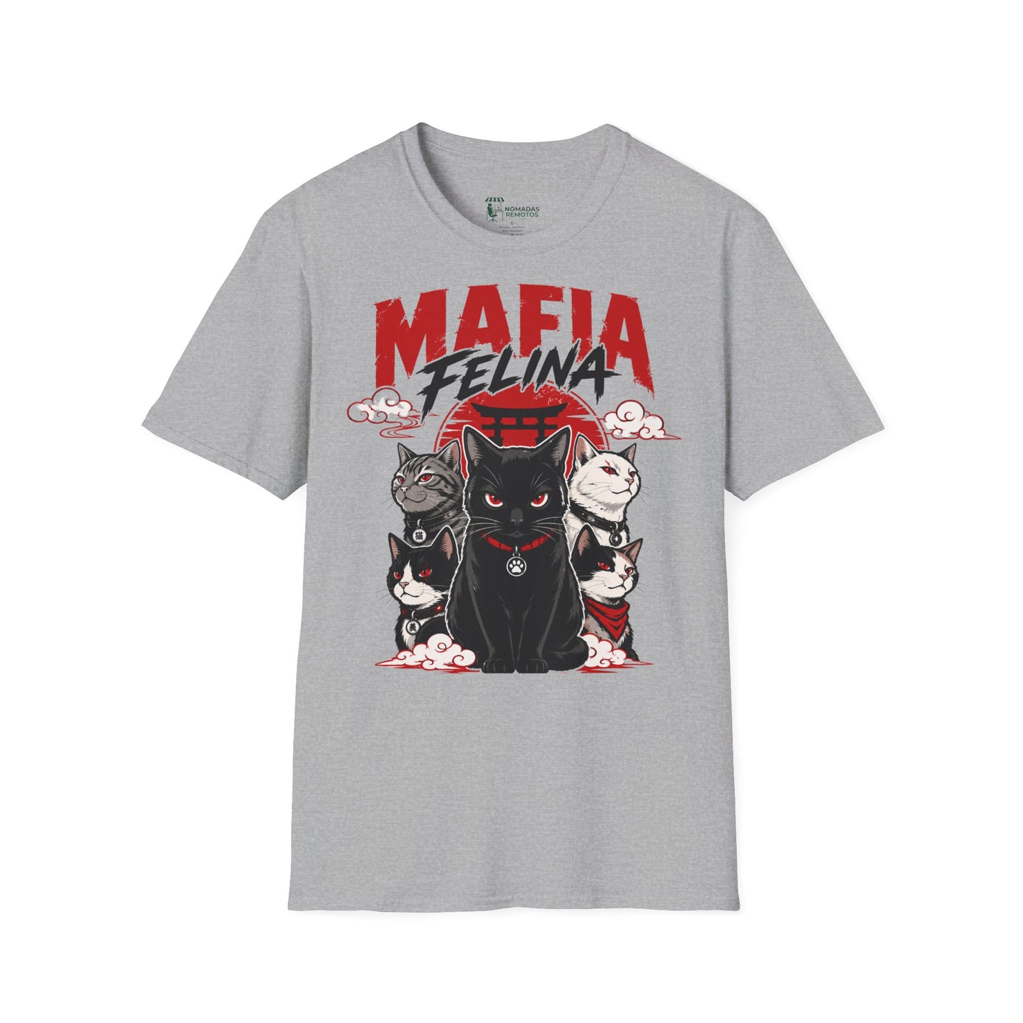 Mafia Felina cat illustration T-Shirt | Japanese torii, black & white cats