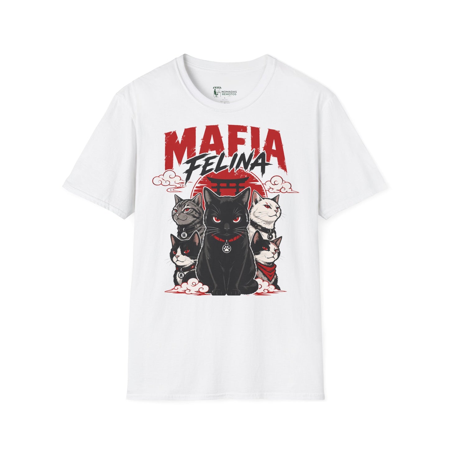 Copy of Mafia Felina cat illustration T-Shirt | Japanese torii, black & white cats